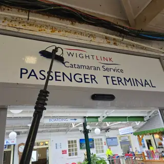 Signage washed down at Wightlink, Yarmouth