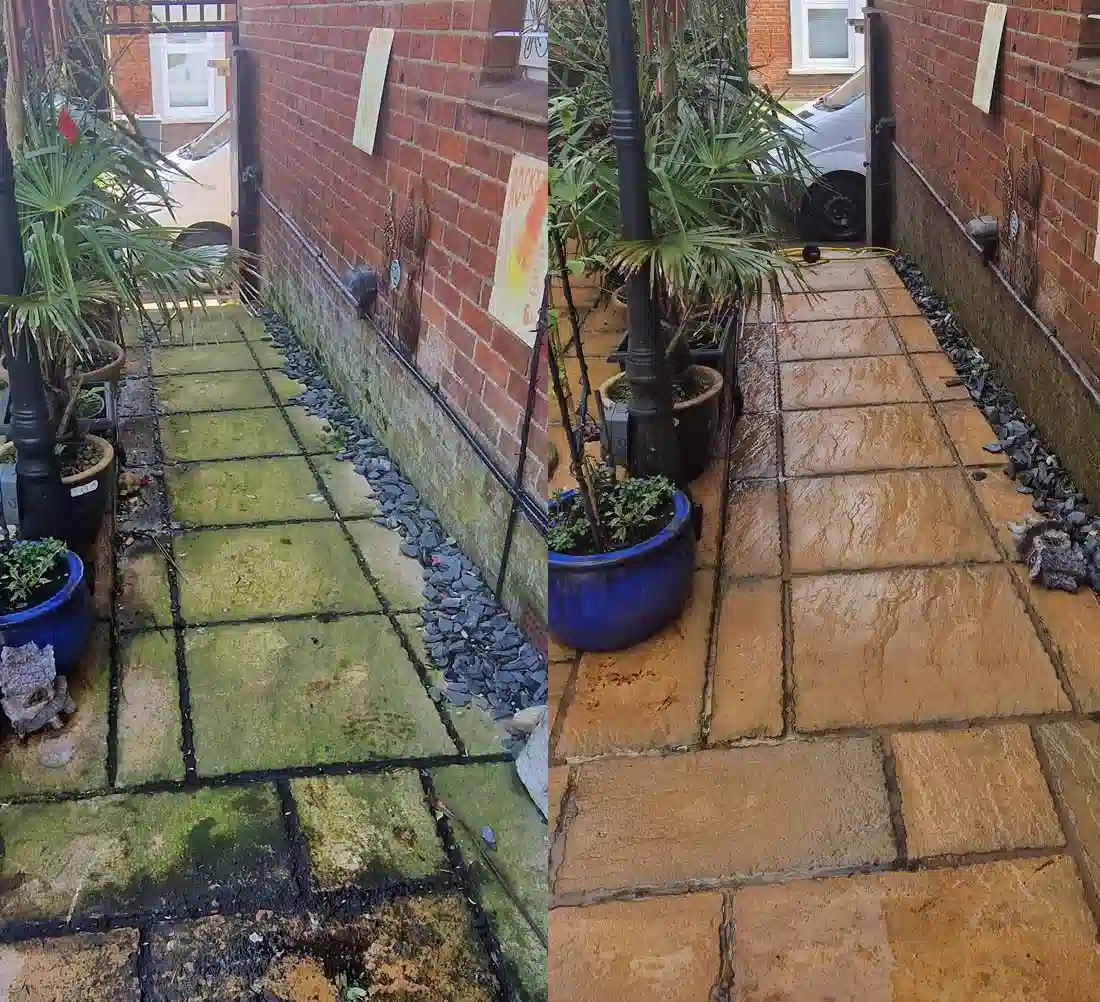 Before and after patio cleaning on the Isle of Wight