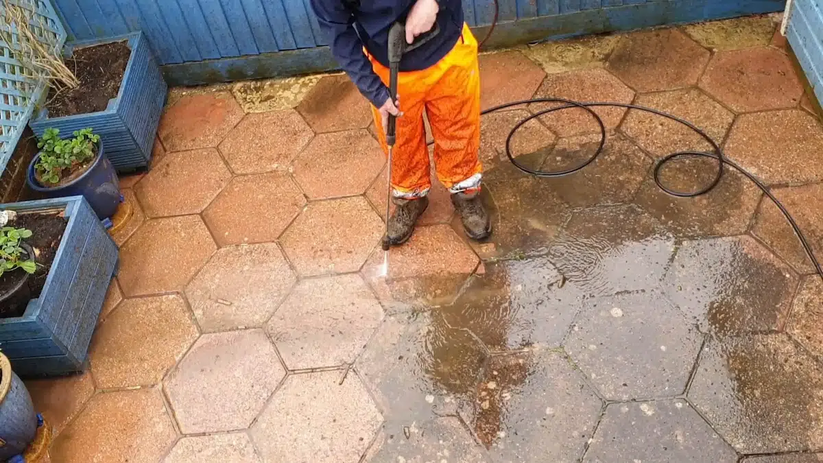 Patio slabs brought back to colour after jet washing